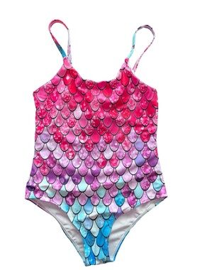 Girls' Pink Purple Blue Mermaid-Scale One-Piece Swimsuit (6-7yo)